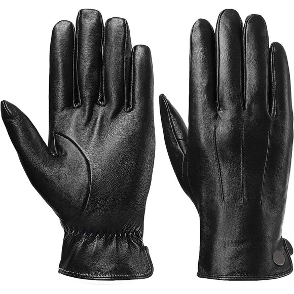 Mens Black-1 Luxury Italian Sheepskin Fleece Lining Leather Dress Driving Gloves - Picture 1 of 7